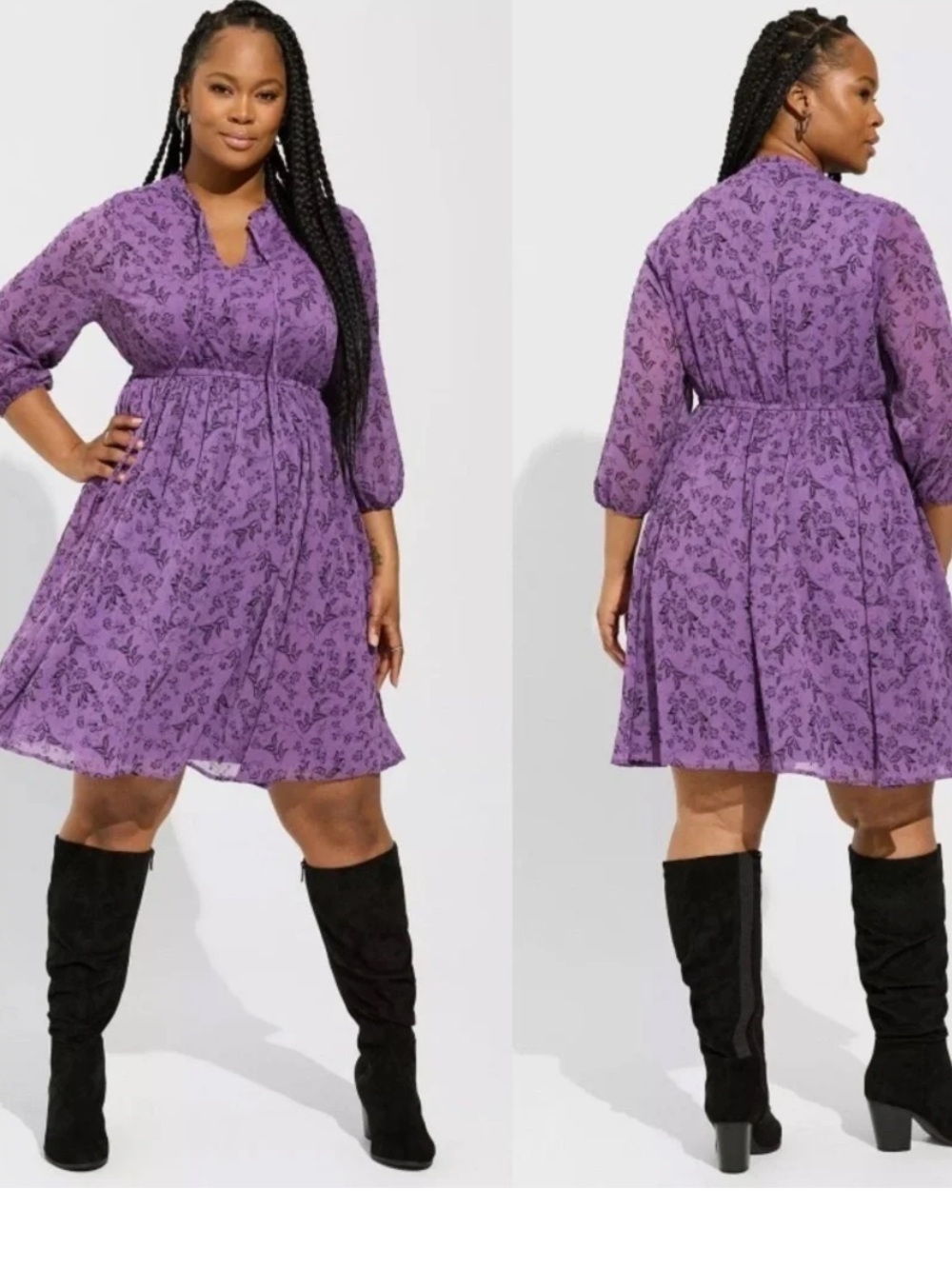 Torrid Purple Floral Mini Clip Dot Front Keyhole Dress 0x purple
